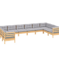 10-tlg. Garten-Lounge-Set mit Grauen Kissen Kiefernholz