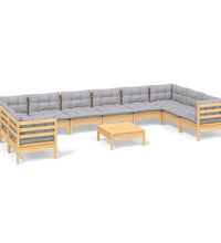 11-tlg. Garten-Lounge-Set mit Grauen Kissen Kiefernholz