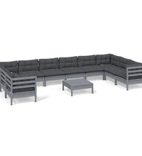11-tlg. Garten-Lounge-Set mit Kissen Grau Kiefernholz