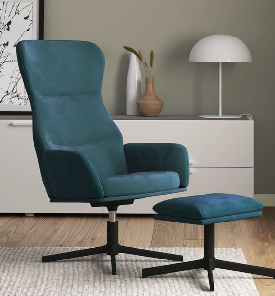 Relaxsessel mit Hocker Blau Samt