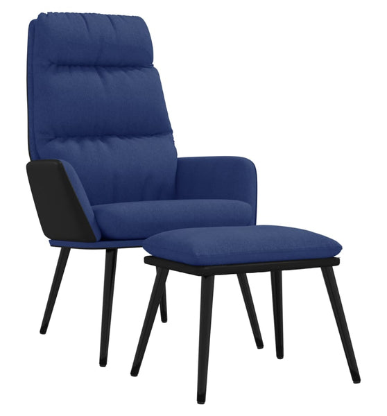 Relaxsessel mit Hocker Blau Stoff und Kunstleder