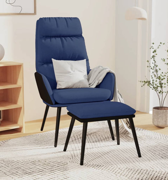 Relaxsessel mit Hocker Blau Stoff und Kunstleder