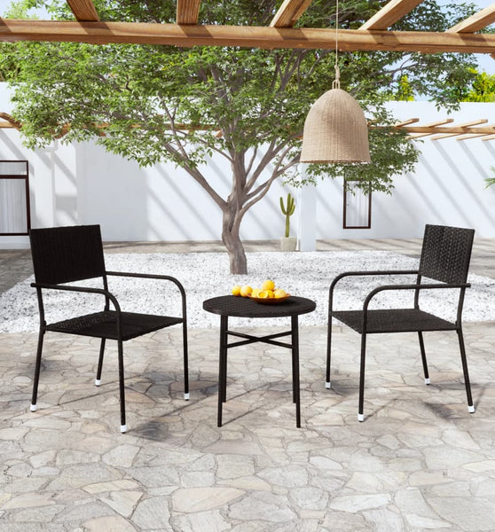 3-tlg. Garten-Essgruppe Poly Rattan Schwarz