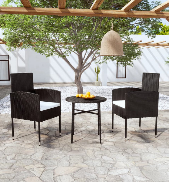 3-tlg. Garten-Essgruppe Poly Rattan Schwarz