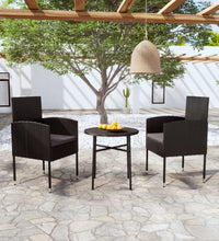 3-tlg. Garten-Essgruppe Poly Rattan Schwarz