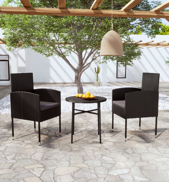 3-tlg. Garten-Essgruppe Poly Rattan Schwarz