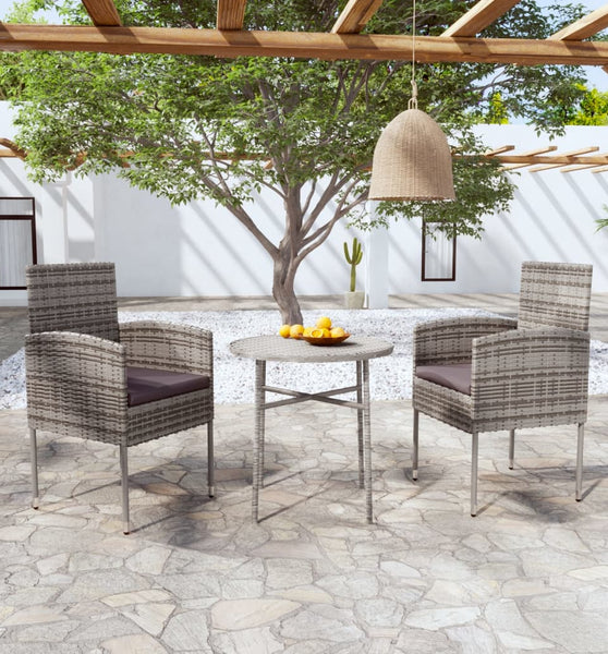 3-tlg. Garten-Essgruppe Poly Rattan Anthrazit