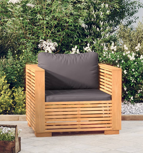 Gartensessel mit Dunkelgrauen Kissen Massivholz Teak