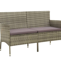 Gartensofa 3-Sitzer mit Kissen Grau Poly Rattan