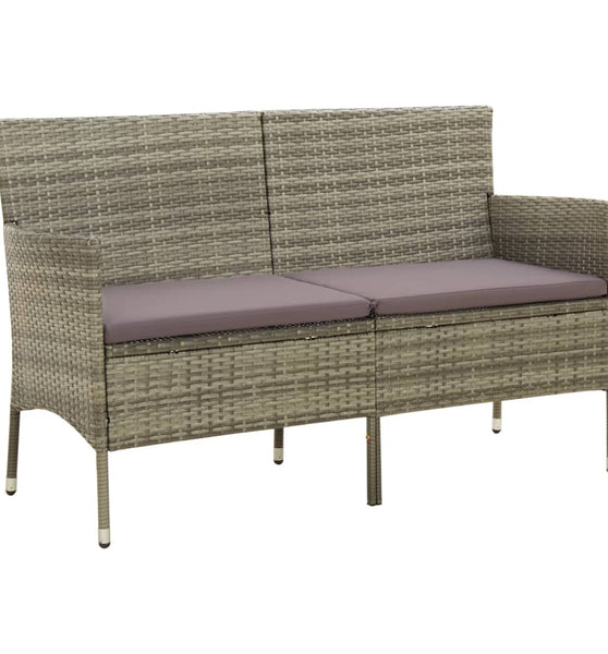 Gartensofa 3-Sitzer mit Kissen Grau Poly Rattan