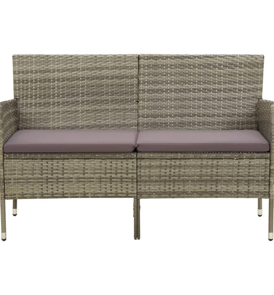 Gartensofa 3-Sitzer mit Kissen Grau Poly Rattan