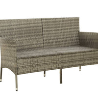 Gartensofa 3-Sitzer mit Kissen Grau Poly Rattan