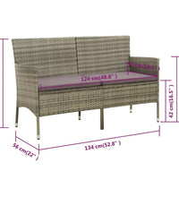 Gartensofa 3-Sitzer mit Kissen Grau Poly Rattan