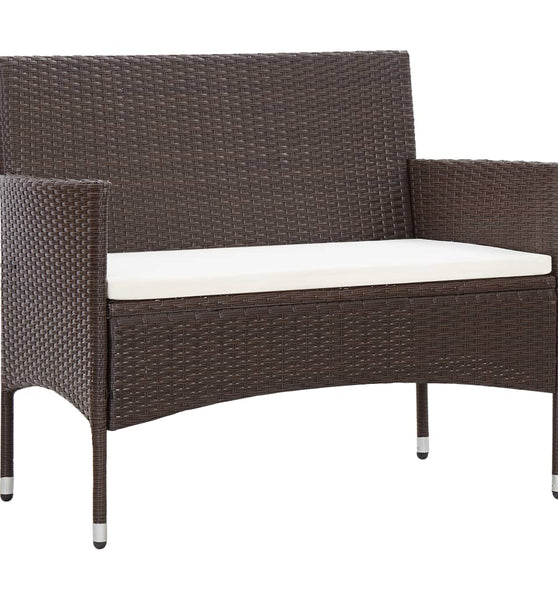 Gartenbank mit Kissen Poly Rattan Braun