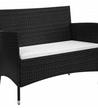 Gartenbank mit Kissen Poly Rattan Schwarz