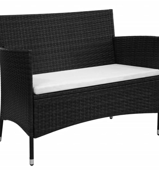 Gartenbank mit Kissen Poly Rattan Schwarz