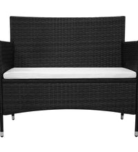 Gartenbank mit Kissen Poly Rattan Schwarz