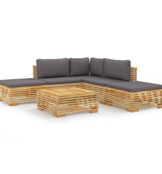 6-tlg. Garten-Lounge-Set mit Kissen Massivholz Teak