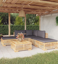 6-tlg. Garten-Lounge-Set mit Kissen Massivholz Teak