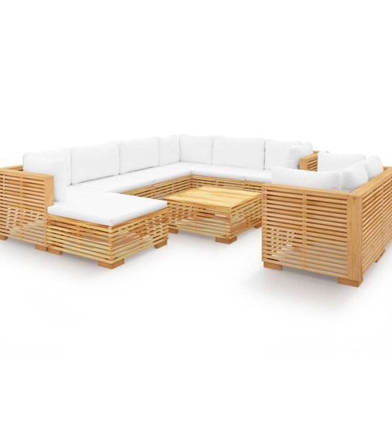 10-tlg. Garten-Lounge-Set mit Kissen Massivholz Teak