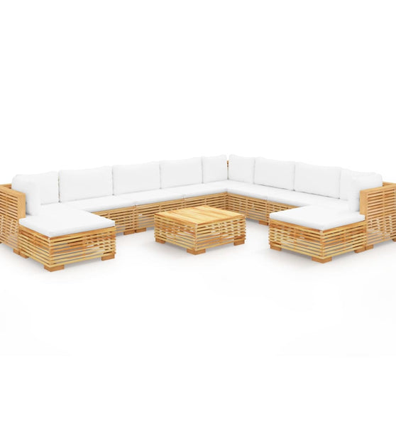 11-tlg. Garten-Lounge-Set mit Kissen Massivholz Teak