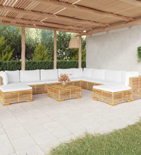 11-tlg. Garten-Lounge-Set mit Kissen Massivholz Teak