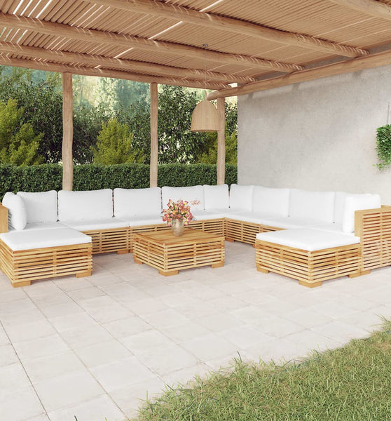 11-tlg. Garten-Lounge-Set mit Kissen Massivholz Teak