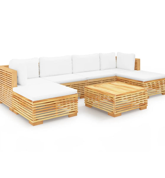 7-tlg. Garten-Lounge-Set mit Kissen Massivholz Teak