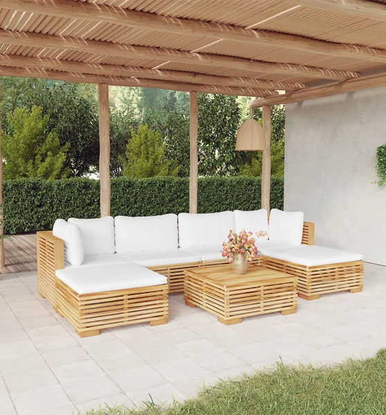7-tlg. Garten-Lounge-Set mit Kissen Massivholz Teak