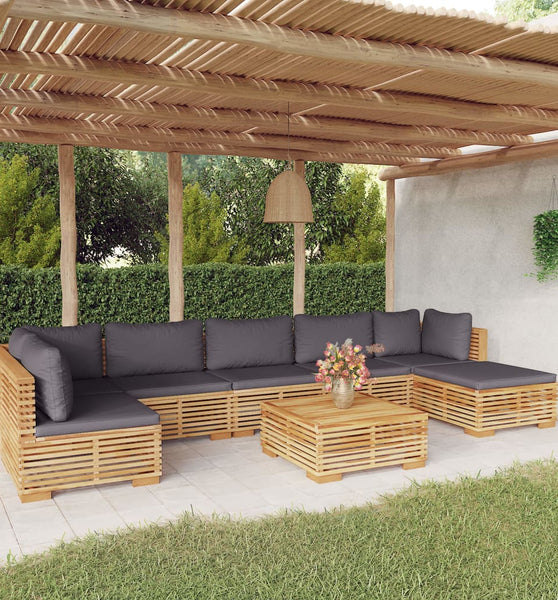 8-tlg. Garten-Lounge-Set mit Kissen Massivholz Teak