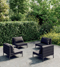 4-tlg. Garten-Lounge-Set mit Kissen Poly Rattan Dunkelgrau