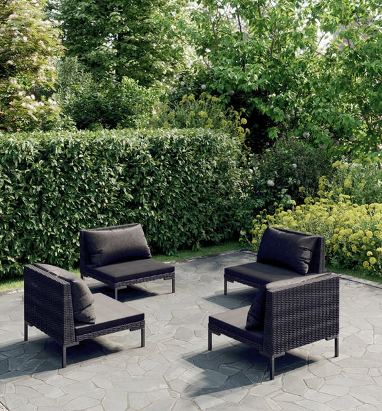 4-tlg. Garten-Lounge-Set mit Kissen Poly Rattan Dunkelgrau