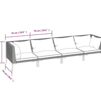 4-tlg. Garten-Lounge-Set mit Kissen Poly Rattan Dunkelgrau