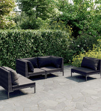 4-tlg. Garten-Lounge-Set mit Kissen Poly Rattan Dunkelgrau