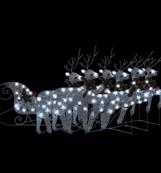 Rentier mit Schlitten Weihnachtsdekoration 140 LEDs Silbern