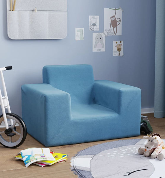 Kindersofa Blau Weich Plüsch