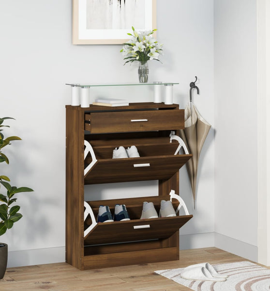 Schuhschrank Braun Eichen-Optik 63x24x104 cm Holzwerkstoff