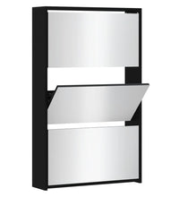 Schuhschrank mit Spiegel 3 Fächer Schwarz 63x17x102,5 cm