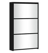 Schuhschrank mit Spiegel 3 Fächer Schwarz 63x17x102,5 cm