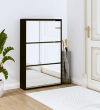 Schuhschrank mit Spiegel 3 Fächer Schwarz 63x17x102,5 cm