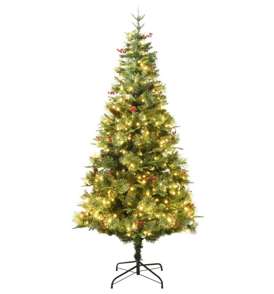 Weihnachtsbaum mit Beleuchtung und Kiefernzapfen Grün 225 cm