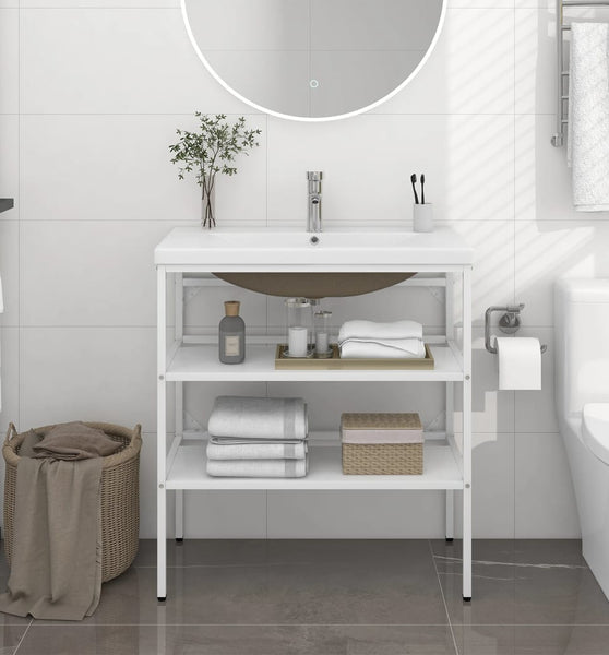 Badezimmer-Waschtischgestell mit Waschbecken Weiß Eisen