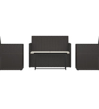 4-tlg. Garten-Lounge-Set mit Kissen Poly Rattan Schwarz