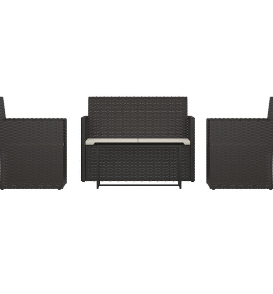 4-tlg. Garten-Lounge-Set mit Kissen Poly Rattan Schwarz