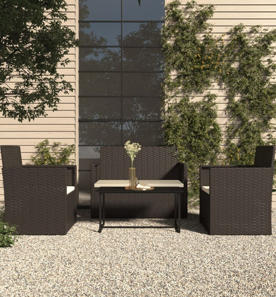 4-tlg. Garten-Lounge-Set mit Kissen Poly Rattan Schwarz
