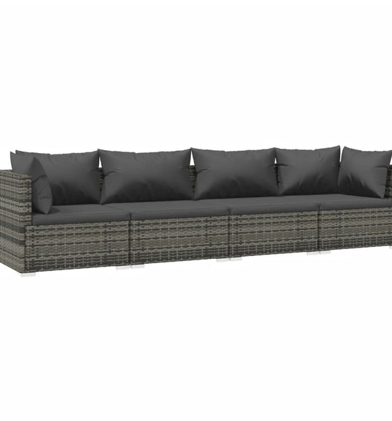 4-tlg. Garten-Lounge-Set mit Kissen Poly Rattan Grau