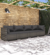 4-tlg. Garten-Lounge-Set mit Kissen Poly Rattan Grau