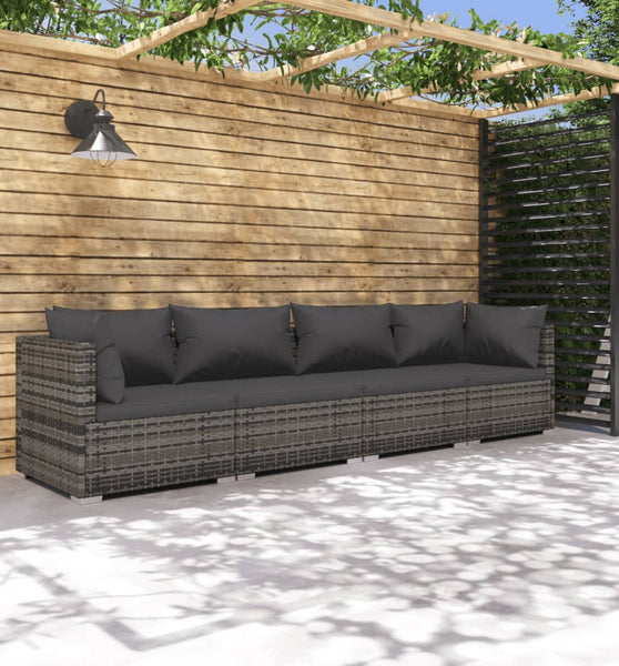 4-tlg. Garten-Lounge-Set mit Kissen Poly Rattan Grau