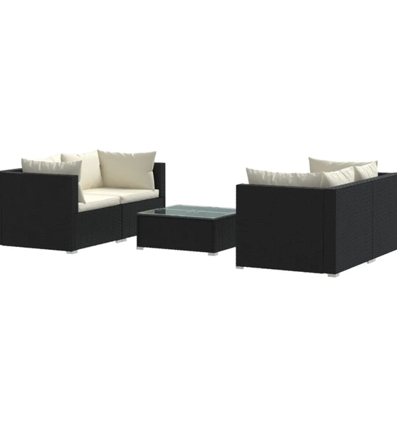 5-tlg. Garten-Lounge-Set mit Kissen Poly Rattan Schwarz