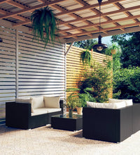 5-tlg. Garten-Lounge-Set mit Kissen Poly Rattan Schwarz